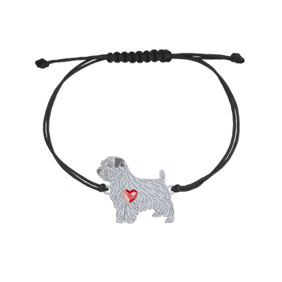 Bransoletka z psem sercem Norfolk Terrier srebro sznurek GRAWER GRATIS - MEJK Jewellery