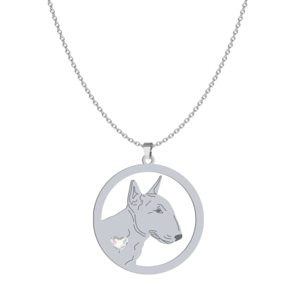 Naszyjnik z psem grawerem sercem Miniature Bull Terrier srebro - MEJK Jewellery