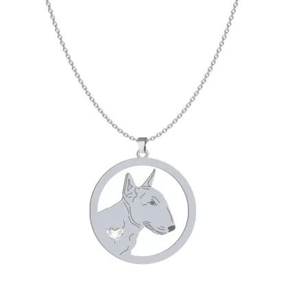 Silver Miniature Bull Terrier engraved necklace with a heart - MEJK Jewellery