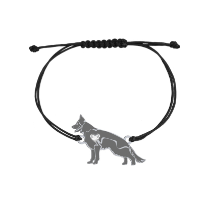 Bransoletka z psem sercem Black German Shepherd srebro sznurek GRAWER GRATIS - MEJK Jewellery
