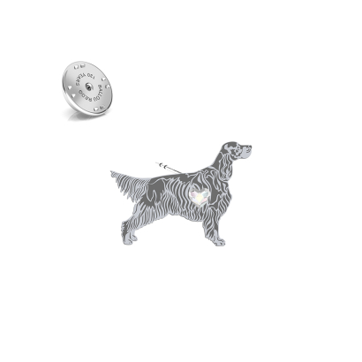 Silver Gordon Setter pin with a heart - MEJK Jewellery