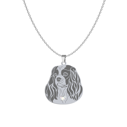 Silver Cavalier King Charles Spaniel necklace with a heart, FREE ENGRAVING - MEJK Jewellery