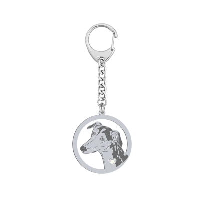Silver Polish Greyhound keyring with a heart, FREE ENGRAVING - MEJK Jewellery