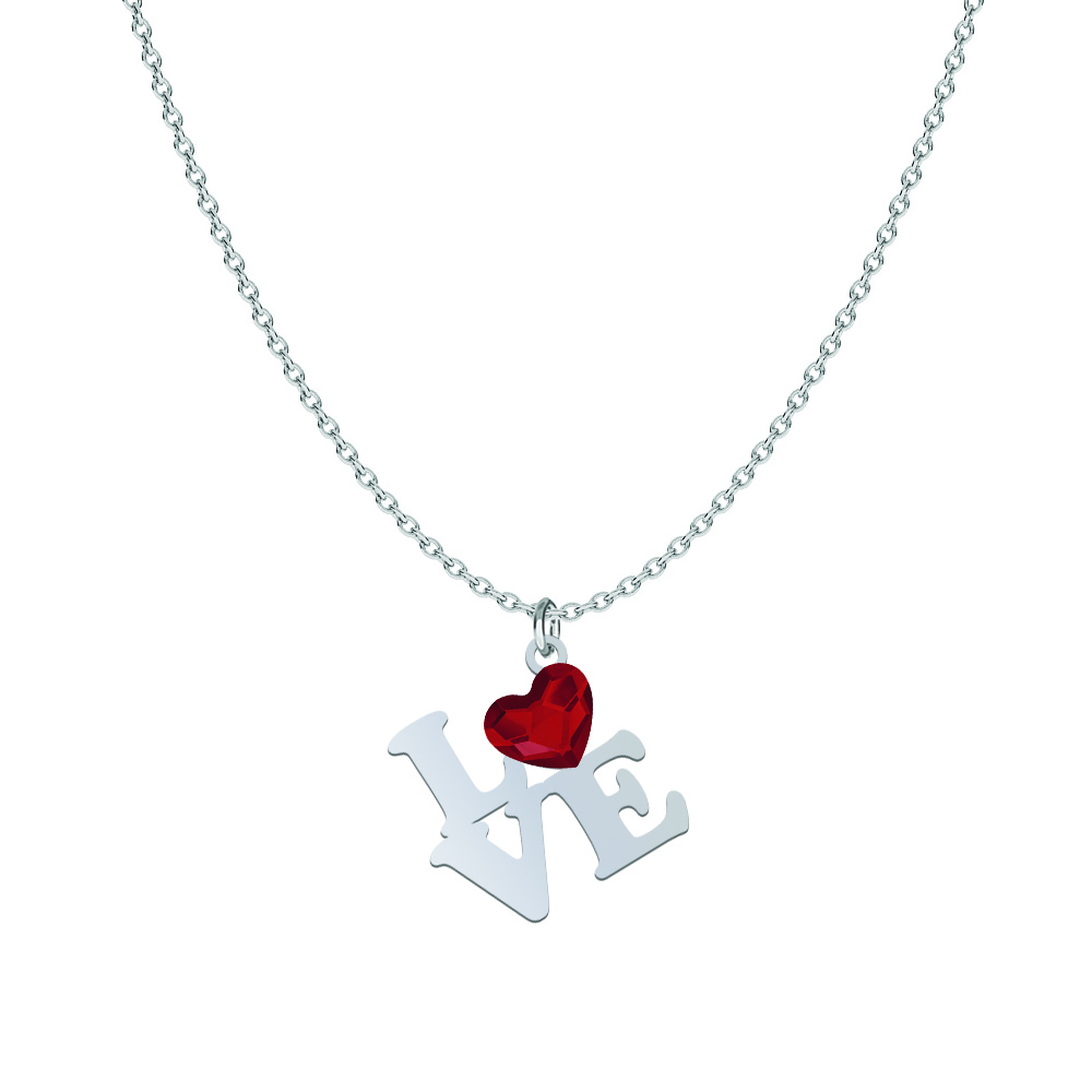Necklace LOVE  HEART  crystal - rhodium-plated or gold-plated silver