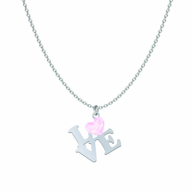 Necklace LOVE  HEART  crystal - rhodium-plated or gold-plated silver