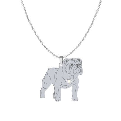 Silver English Bulldog necklace with a heart, FREE ENGRAVING - MEJK Jewellery