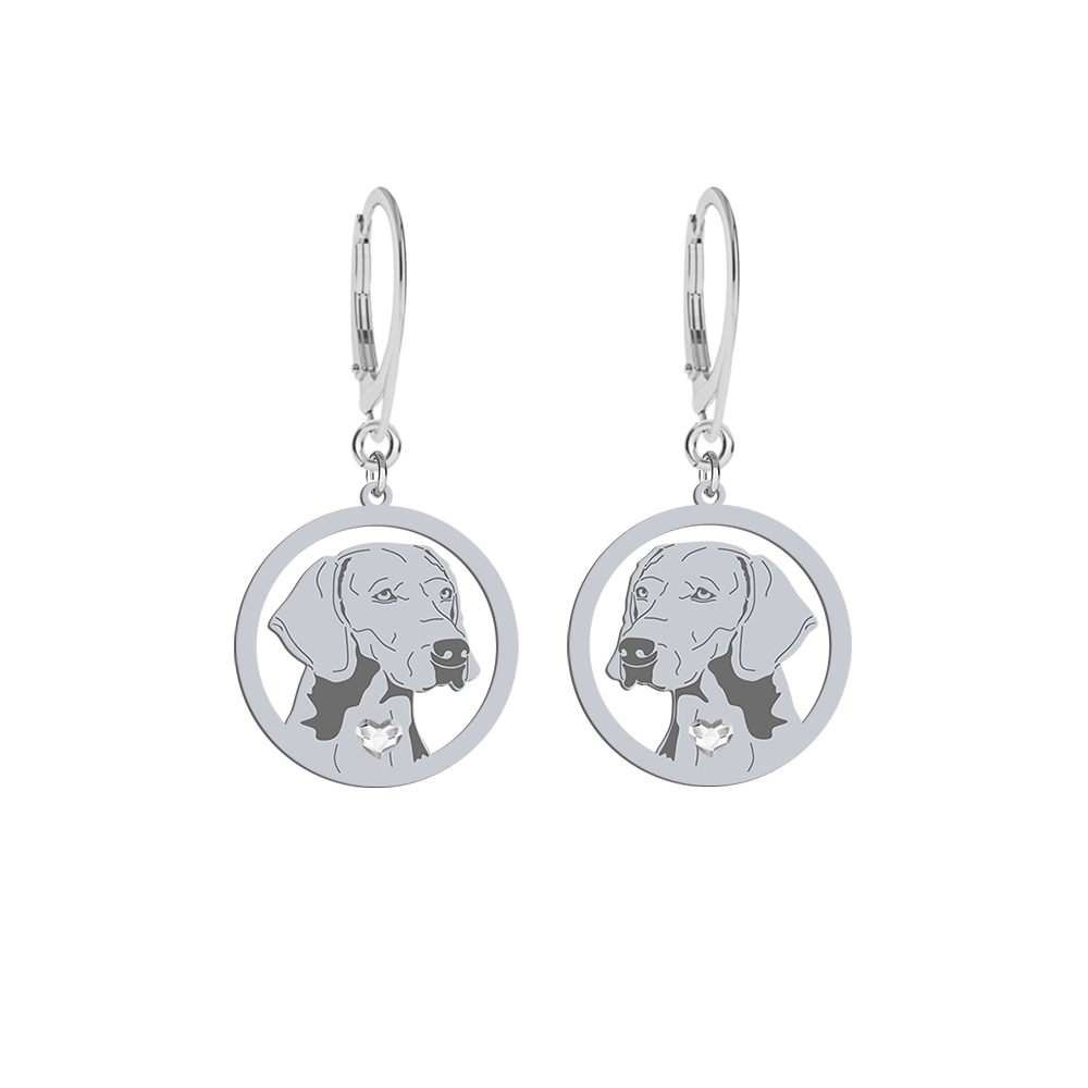 Silver Weimaraner engraved earrings with a heart - MEJK Jewellery