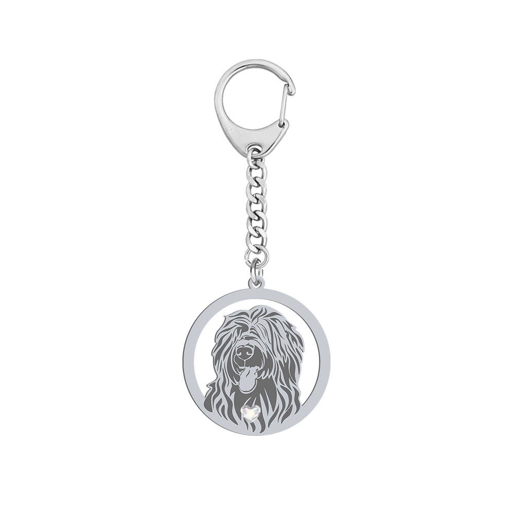 Silver Briard keyring with a heart, FREE ENGRAVING - MEJK Jewellery