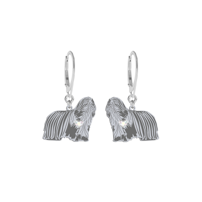 Silver Bearded Collie engraved earrings with a heart - MEJK Jewellery