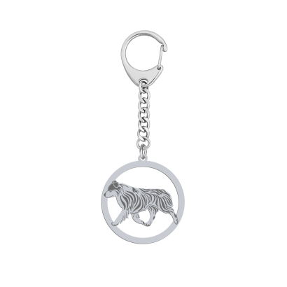 Silver Mini Aussie Shepherd engraved keyring - MEJK Jewellery