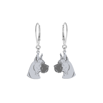Silver Great Dane earrings, FREE ENGRAVING - MEJK Jewellery