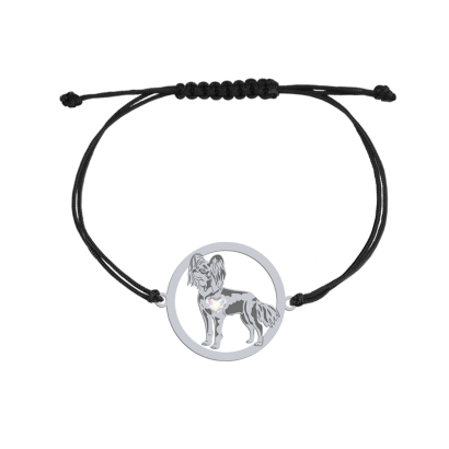 Bransoletka z psem Russian Toy srebro sznurek GRAWER GRATIS - MEJK Jewellery