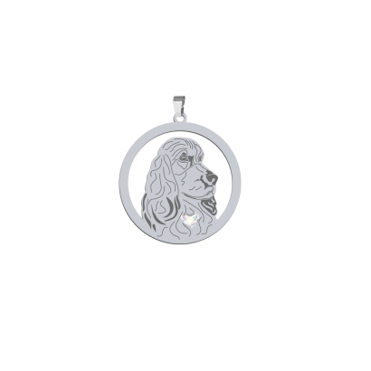 Silver English Cocker Spaniel pendant with a heart, FREE ENGRAVING - MEJK Jewellery