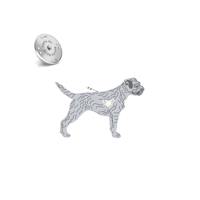 Silver Border Terrier pin with a heart - MEJK Jewellery