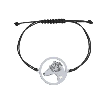 Silver Greyhound engraved string bracelet with a heart - MEJK Jewellery