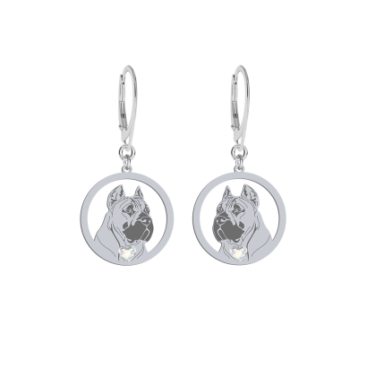Silver Perro de Presa Canario earrings with a heart, FREE ENGRAVING - MEJK Jewellery