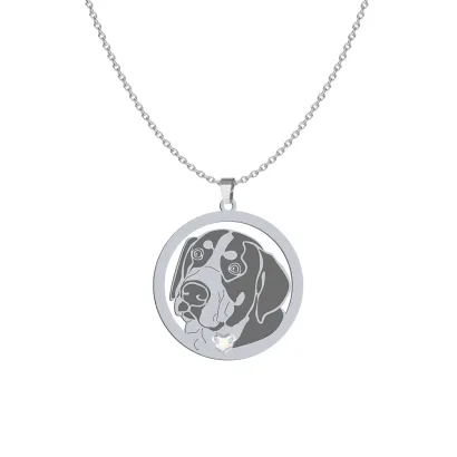Silver Greater Swiss Mountain Dog engraved necklace with a heart - MEJK Jewellery