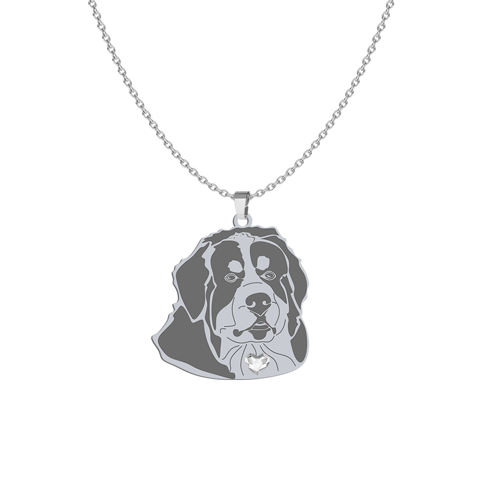 Silver Bernese Mountain Dog necklace with a heart - MEJK Jewellery