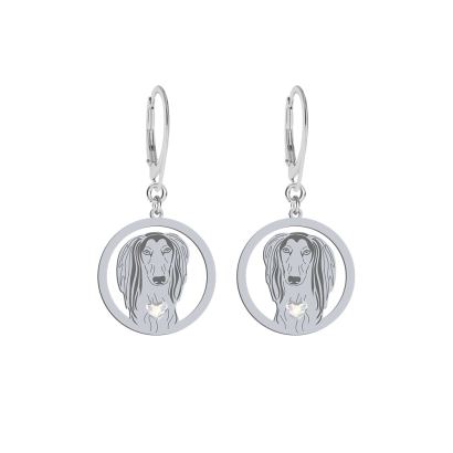 Silver Saluki earrings with a heart, FREE ENGRAVING - MEJK Jewellery