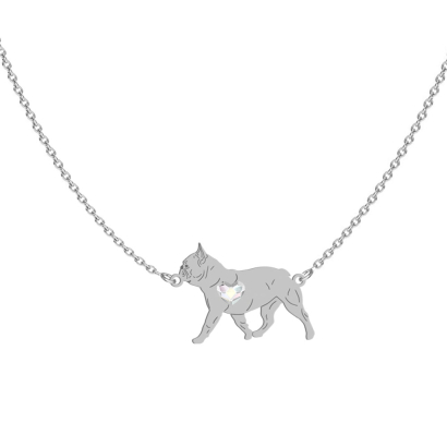 Silver French Bulldog engraved necklace with a heart, FREE ENGRAVING - MEJK Jewellery