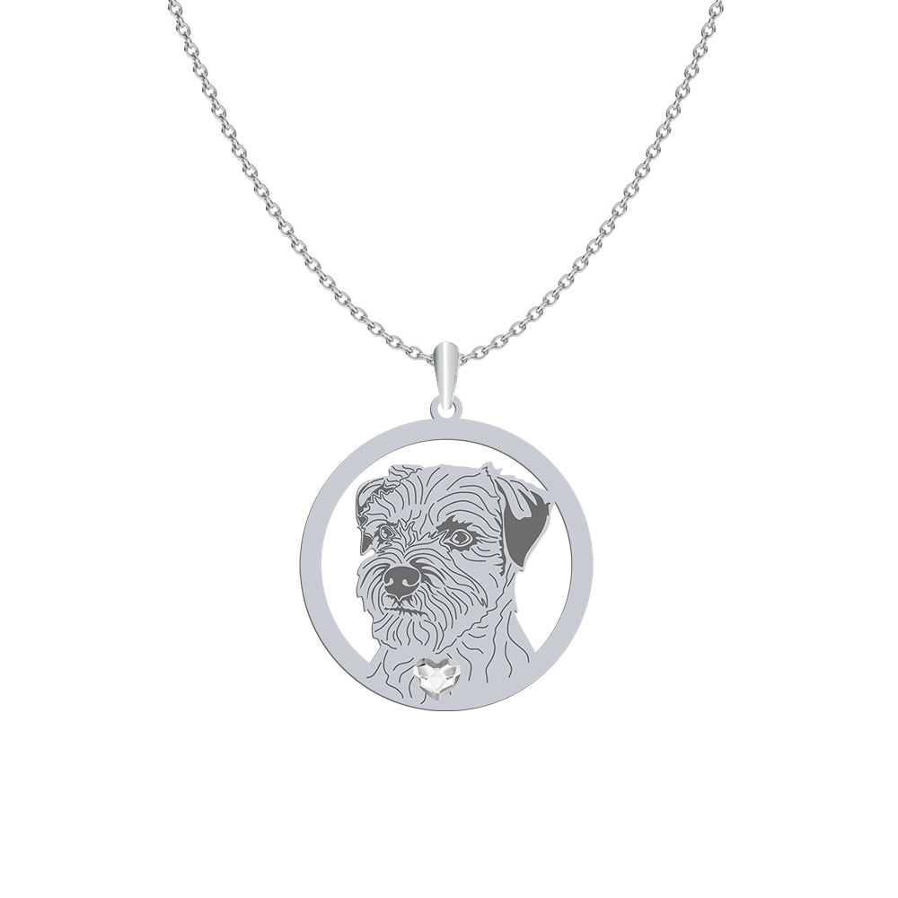 Silver Border Terrier necklace with a heart, FREE ENGRAVING - MEJK Jewellery