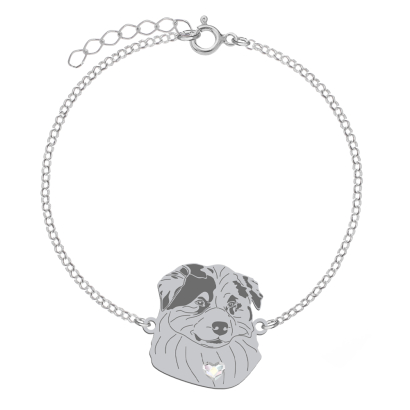 Bransoletka z psem Owczarkiem Australijskim srebro GRAWER GRATIS - MEJK Jewellery