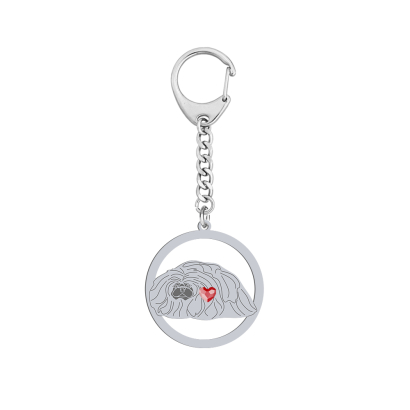 Silver Pekingese keyring with a heart, FREE ENGRAVING - MEJK Jewellery