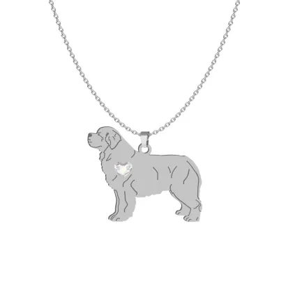 Silver Newfoundland necklace with a heart, FREE ENGRAVING - MEJK Jewellery