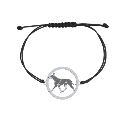Bransoletka z psem English Toy Terrier srebro sznurek GRAWER GRATIS - MEJK Jewellery
