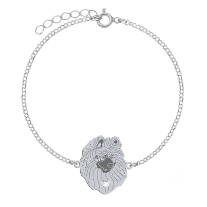 Silver Wolf Spitz  engraved bracelet with a heart - MEJK Jewellery