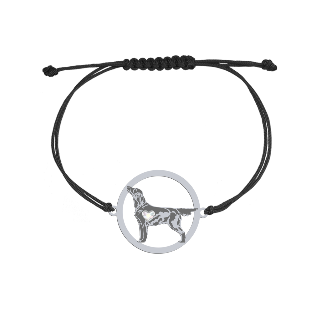 Silver Flat Coated Retriever string bracelet with a heart, FREE ENGRAVING - MEJK Jewellery