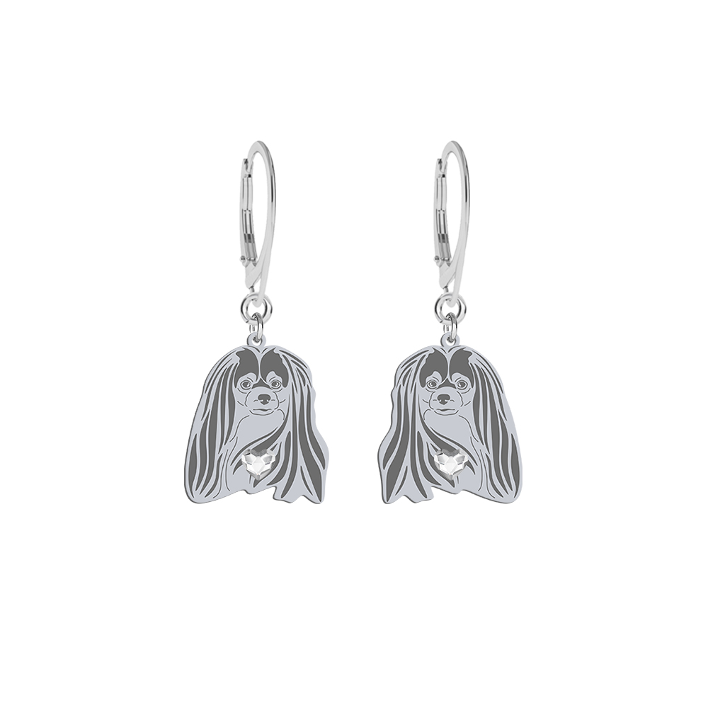 Silver Phalene earrings with a heart, FREE ENGRAVING - MEJK Jewellery