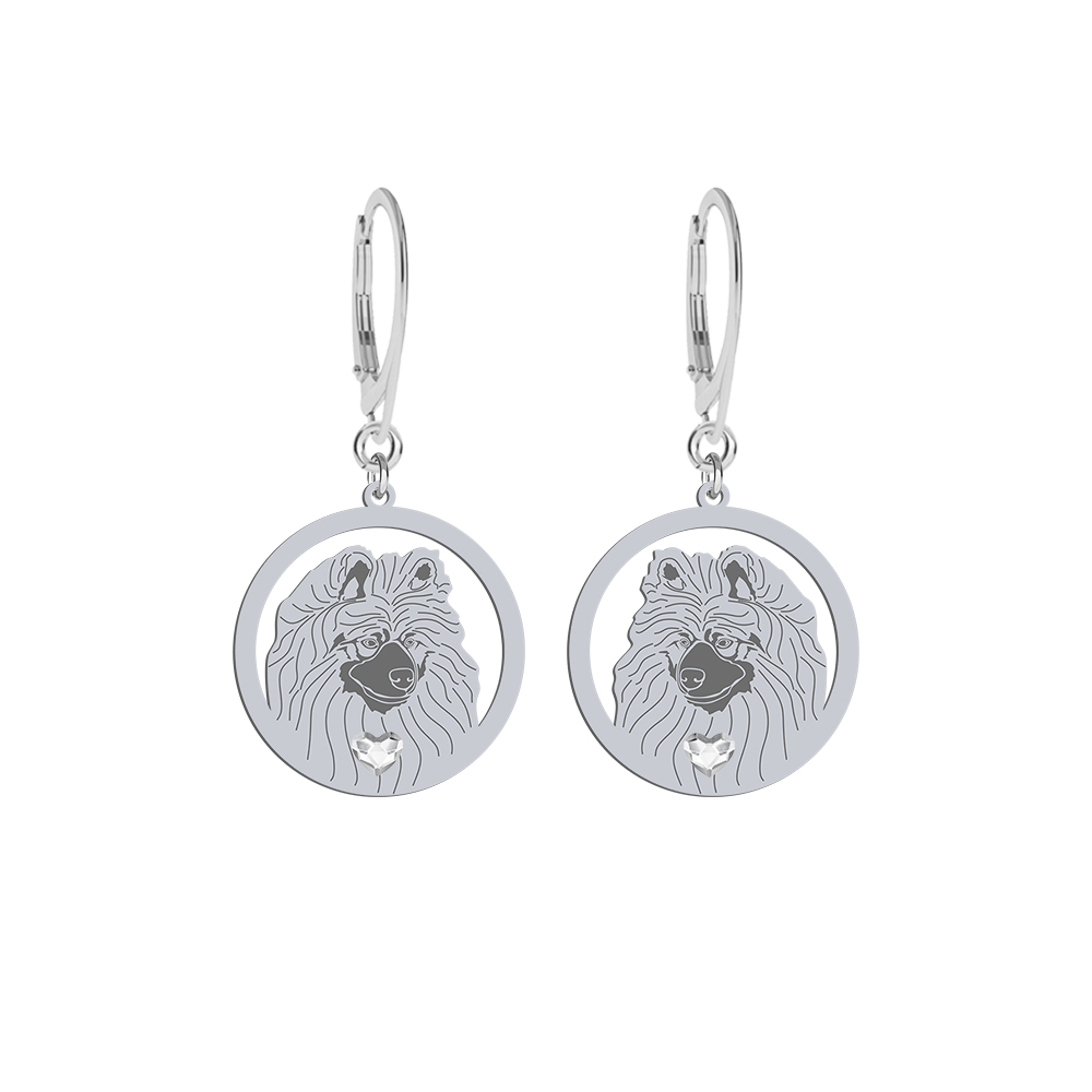 Silver Wolf Spitz  engraved earrings with a heart - MEJK Jewellery