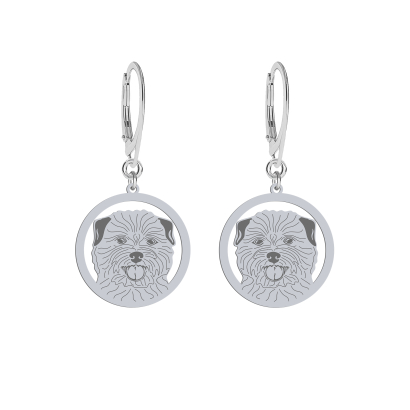 Silver Norfolk terrier engraved earrings with a heart - MEJK Jewellery