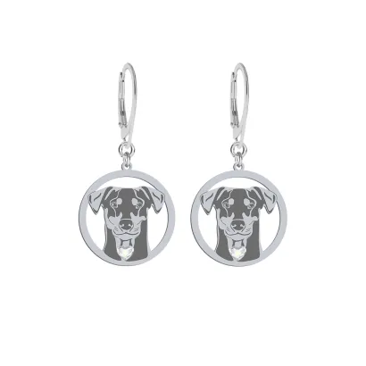 Silver German Pinscher earrings with a heart, FREE ENGRAVING - MEJK Jewellery