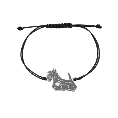 Silver Scottish Terrier engraved string bracelet with a heart - MEJK Jewellery