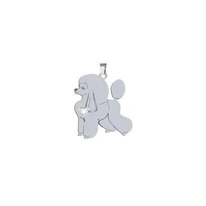 Silver Poodle pendant with a heart, FREE ENGRAVING - MEJK Jewellery