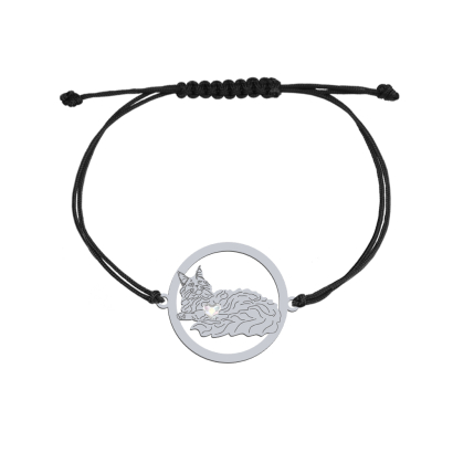 Bransoletka z sercem kotem Maine Coon srebro sznurek GRAWER GRATIS - MEJK Jewellery