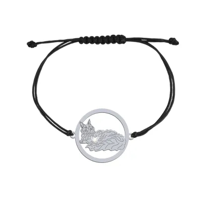 Silver Maine Coon Cat string bracelet, FREE ENGRAVING - MEJK Jewellery