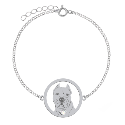 Silver Dogo Argentino engraved bracelet with a heart - MEJK Jewellery