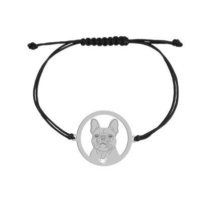 Bransoletka z psem grawerem French Bulldog srebro sznurek - MEJK Jewellery