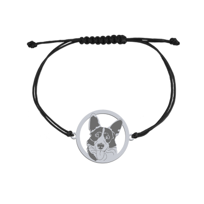 Bransoletka z psem Welsh Corgi Cardigan srebro sznurek GRAWER GRATIS - MEJK Jewellery