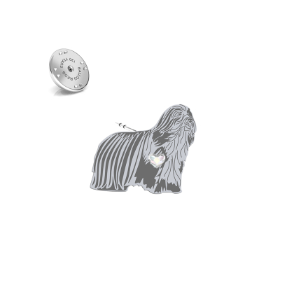 Silver Bearded Collie jewellery pin with a heart - MEJK Jewellery