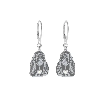 Silver Gordon Setter earrings with a heart, FREE ENGRAVING - MEJK Jewellery
