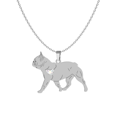 Silver French Bulldog engraved necklace with a heart - MEJK Jewellery