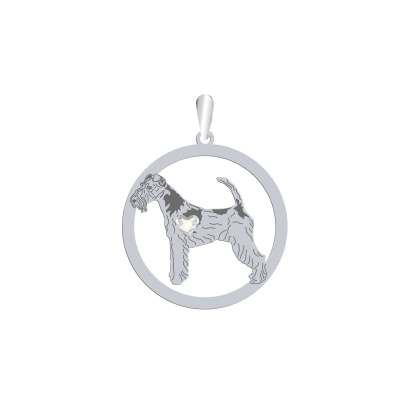 Zawieszka z psem grawerem sercem Fox Terrier Wire srebro - MEJK Jewellery