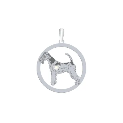 Silver Wire Fox Terrier engraved pendant with a heart - MEJK Jewellery