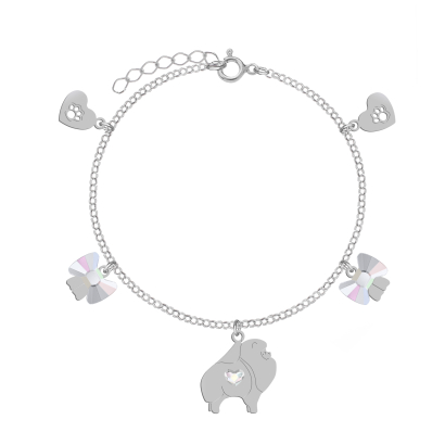 Silver Pomeranian bracelet with a heart, FREE ENGRAVING - MEJK Jewellery