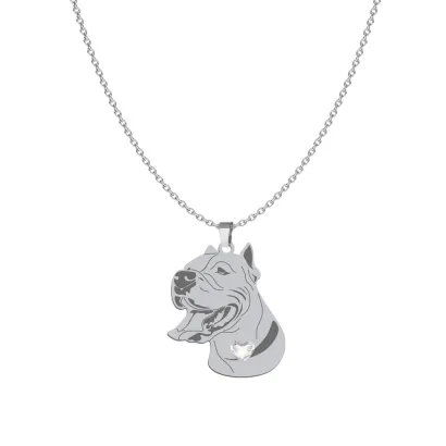 Silver Dogo Argentino necklace with a heart, FREE ENGRAVING - MEJK Jewellery