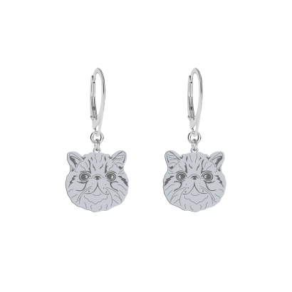 Silver Exotic Shorthair Cat earrings, FREE ENGRAVING - MEJK Jewellery